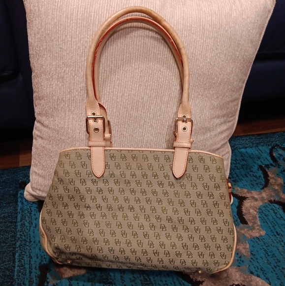 Dooney & Bourke Signature Satchel Tote Handbag Green  Canvas w/ Leather Trim - Picture 1 of 8